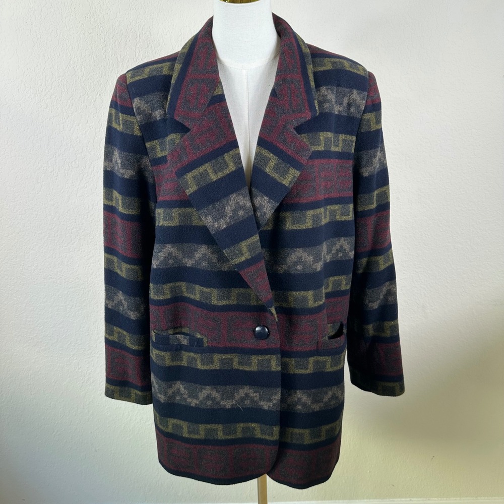Vintage Braetan Blazer Jacket Womens L Southwest Wool Blend Oversized Coat Retro